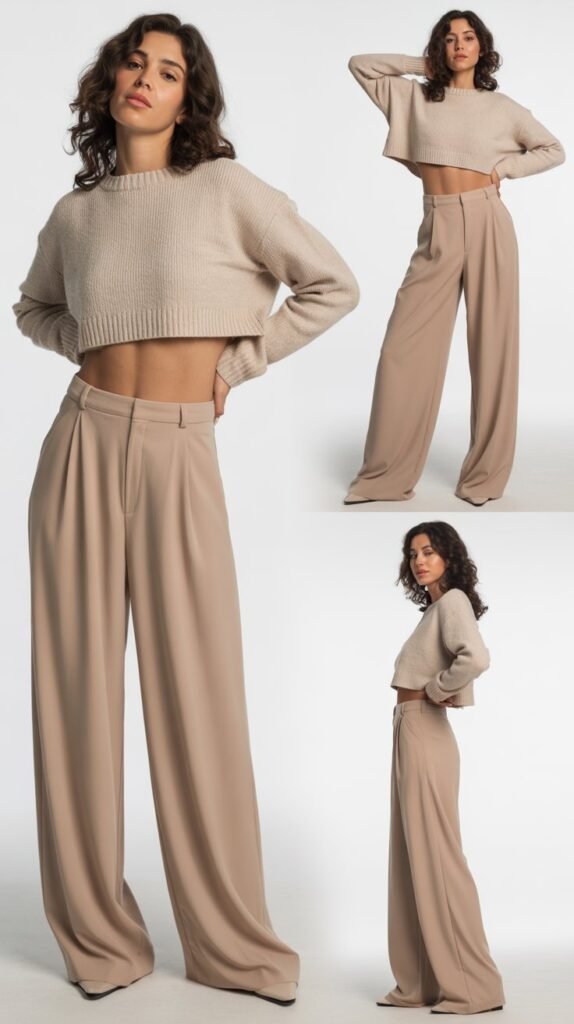 Cropped Sweater with High-Waisted Wide-Leg Pants