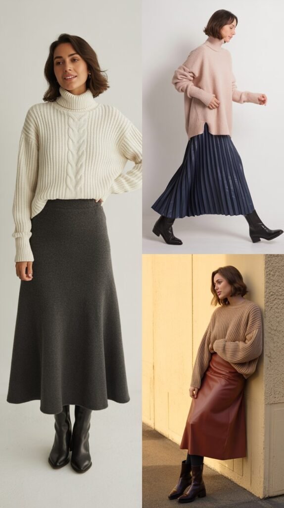 The Knit Sweater and Midi Skirt Pairing