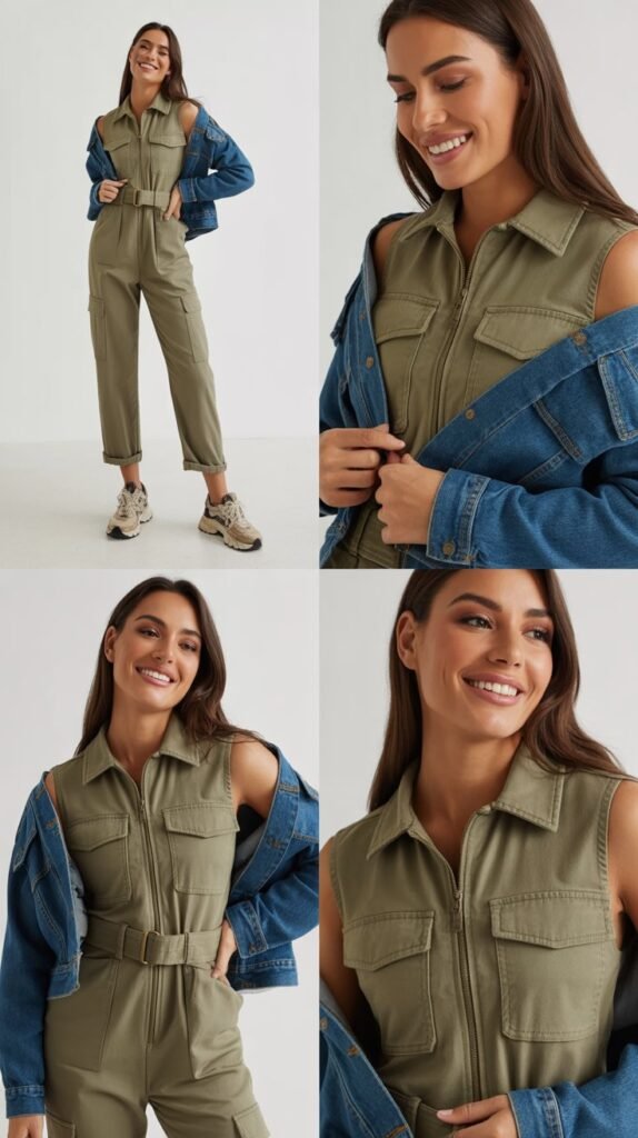 Utility Jumpsuit with Layered Outerwear