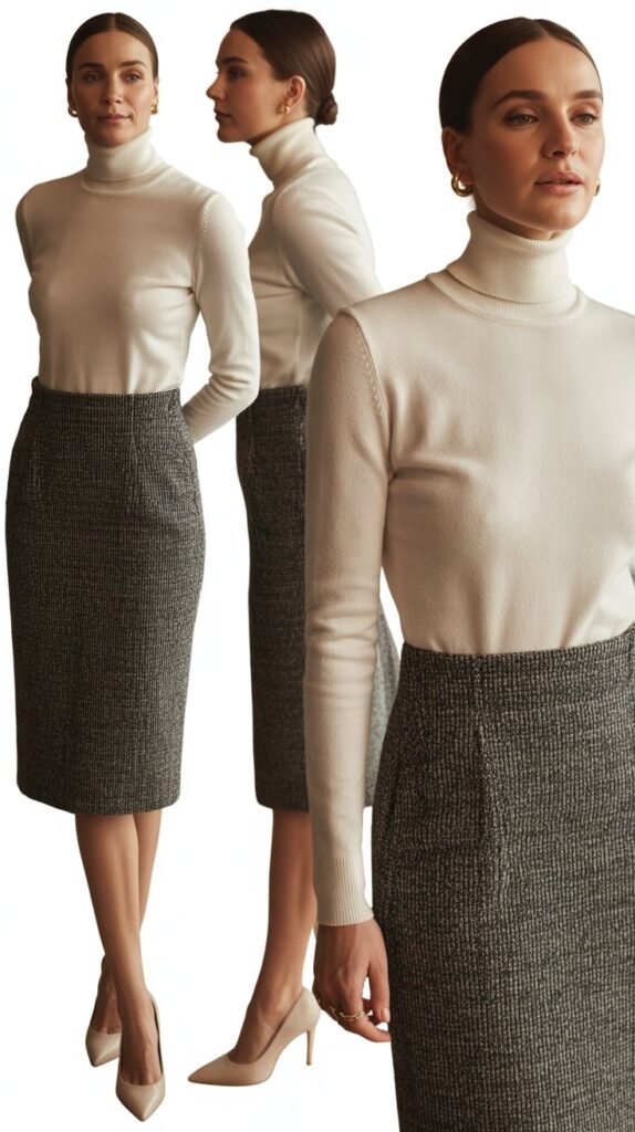 Tweed Pencil Skirt with Turtleneck