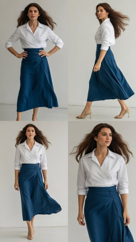 Wrap Skirt with Tucked-In Blouse