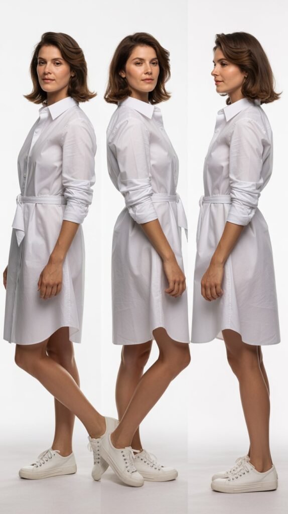 Shirtdress with Belt and Canvas Sneakers