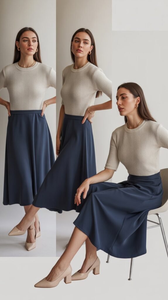 Smart Casual Knit Top and Midi Skirt