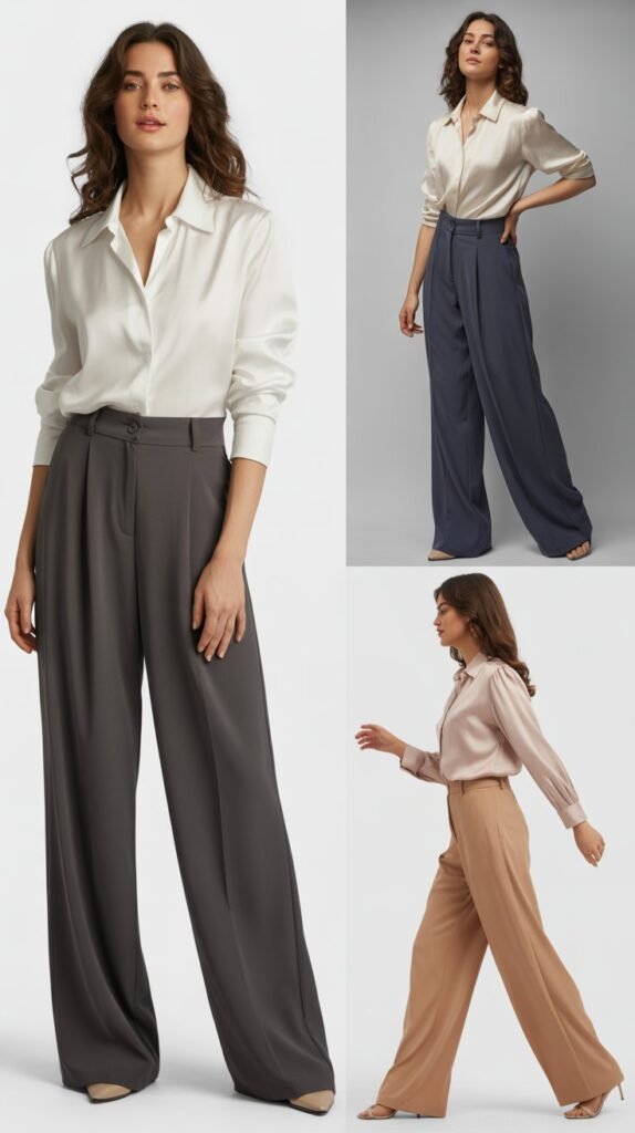 Wide-Leg Trousers with Tucked Blouse