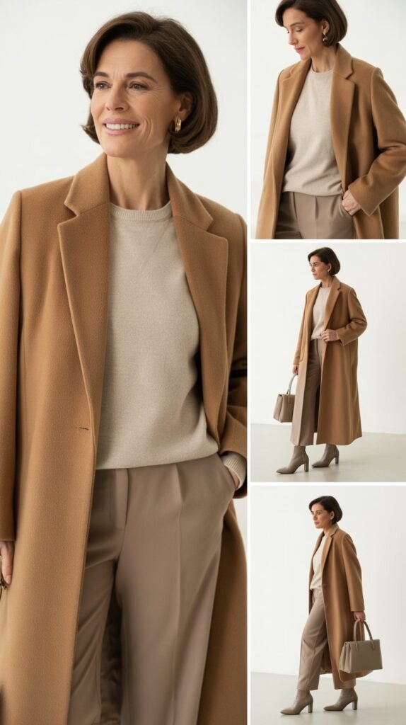 Camel Coat Over Neutral Base Layers