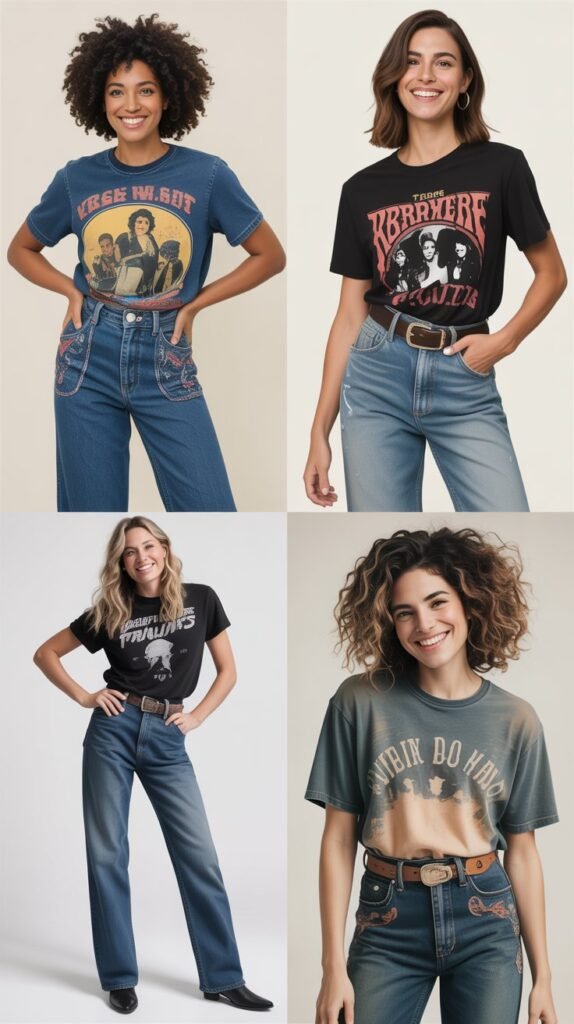 Graphic Band Tee Tucked into Western Jeans