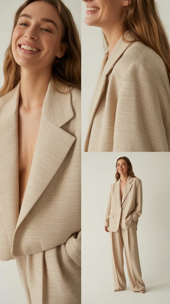 Linen Blend Suit in Neutral Tones