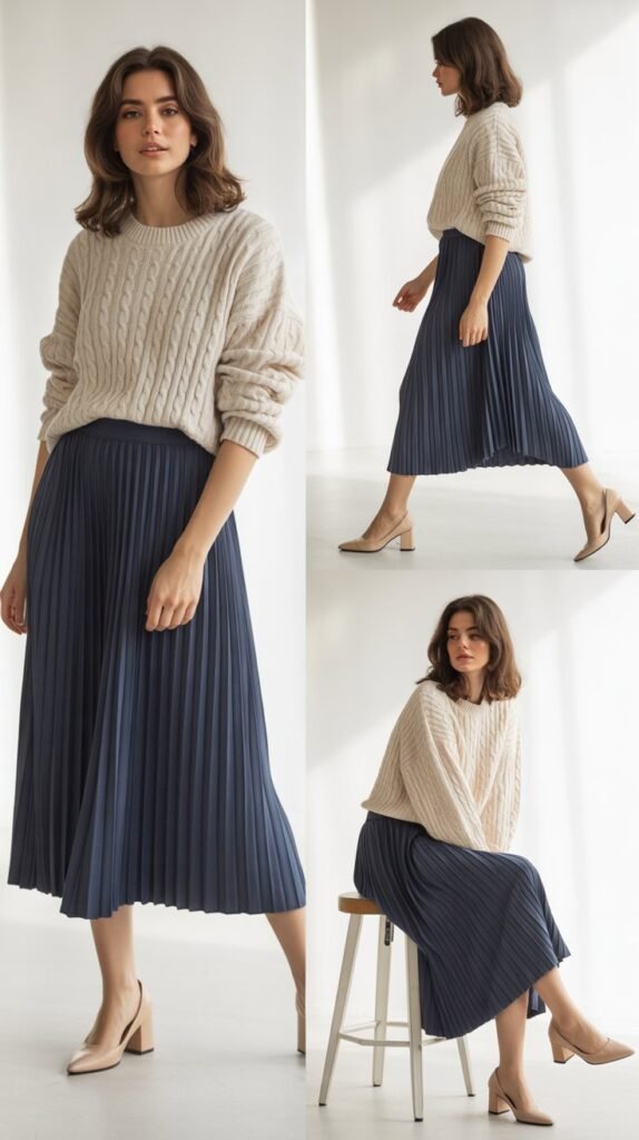 Pleated Midi Skirt with Sweater