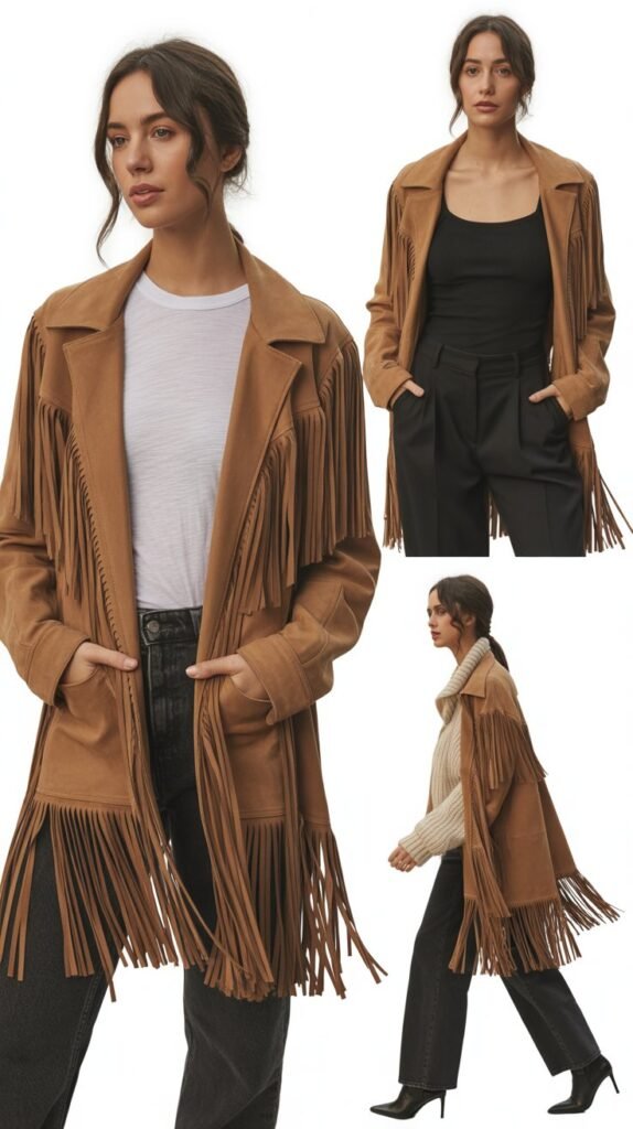Suede Fringe Jacket Over Simple Basics