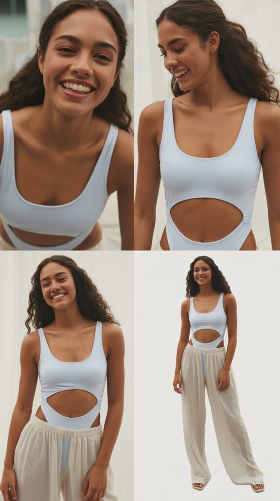 Cutout One-Piece Swimsuit with Sheer Pants