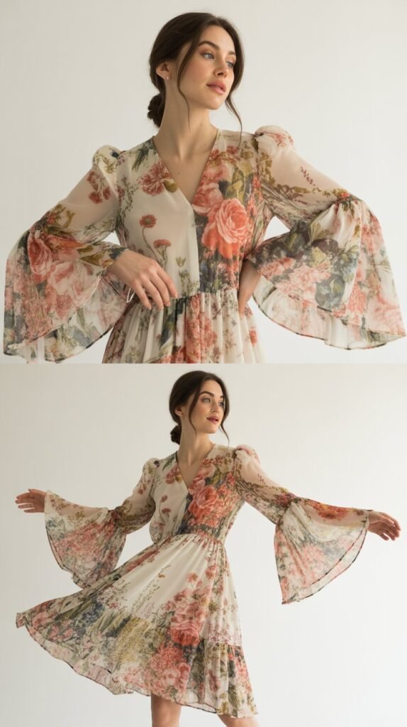 Floral Dress with Bell Sleeves