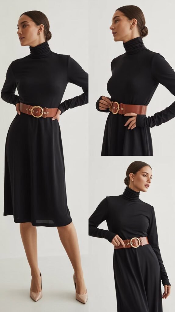 Turtleneck Dress with Statement Belt