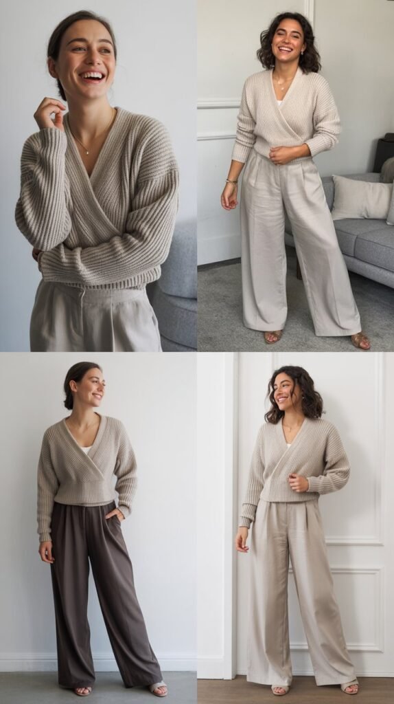 Wrap Cardigans with Wide-Leg Pants