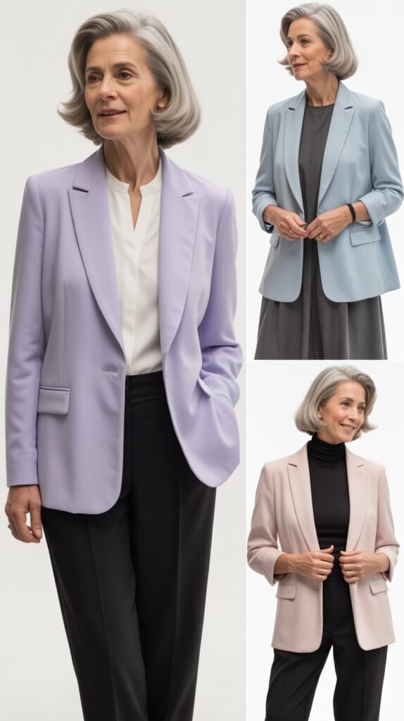 Pastel Blazer Over Monochrome Base