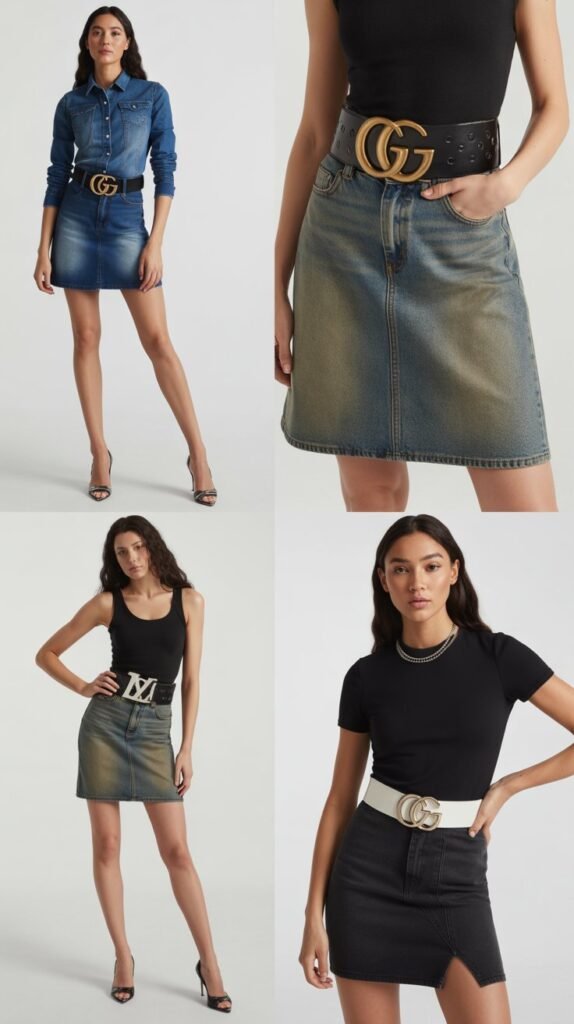 Denim Mini Skirts with Logo Belts