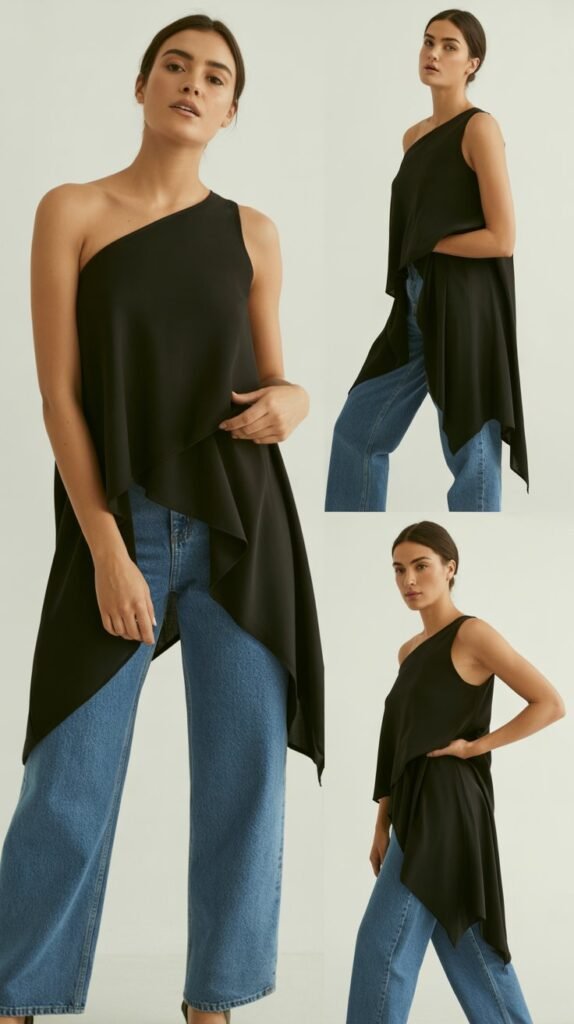 Asymmetrical Hem Top with Straight-Leg Jeans