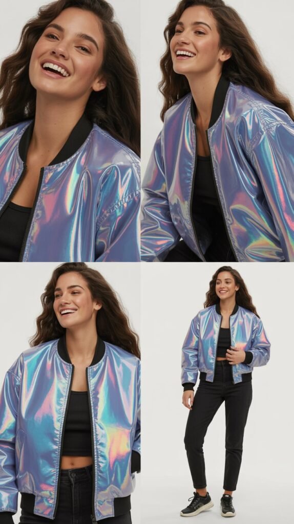  Holographic Jacket with All-Black Ensemble