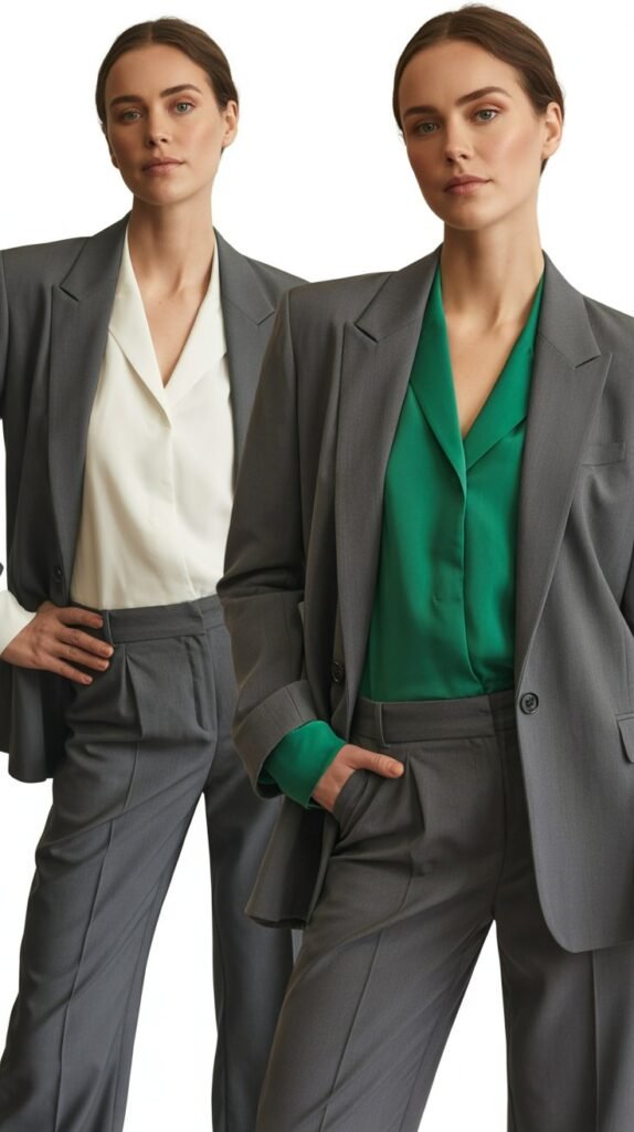 Tonal Blazer Suit with Contrast Top