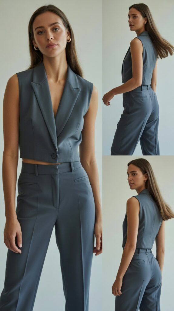  Sleeveless Blazer with Fitted Pants