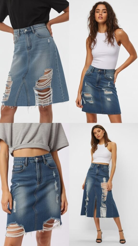 Denim Skirts with Destroyed Details