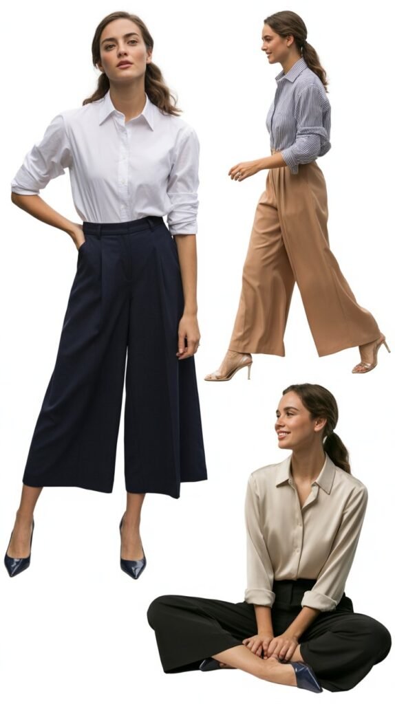 Culottes with Button-Down Shirt