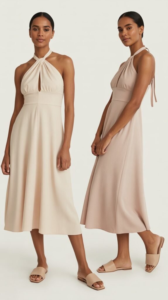  Halter Neck Dress with Slide Sandals