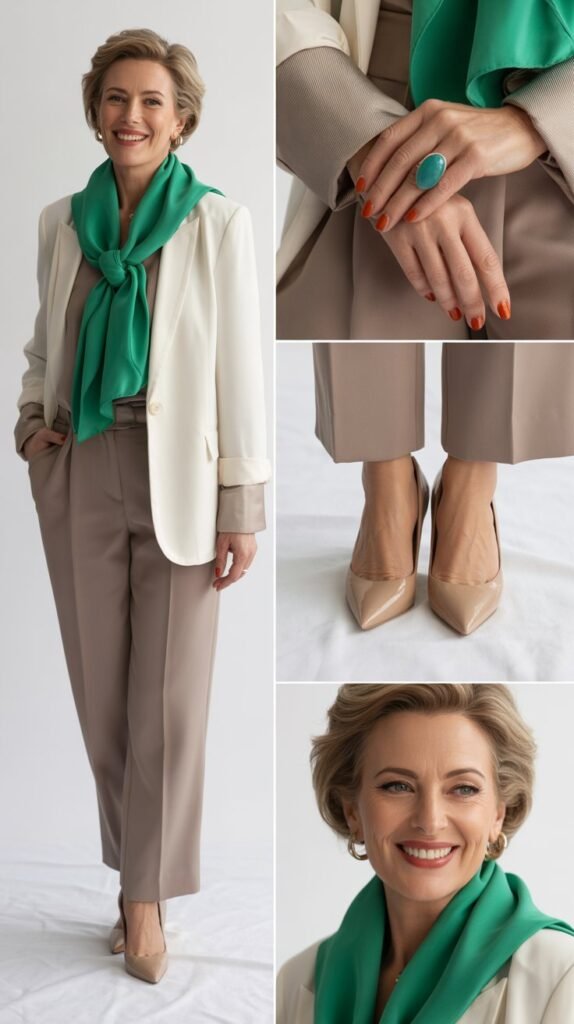  Head-to-Toe Neutrals with One Pop of Color