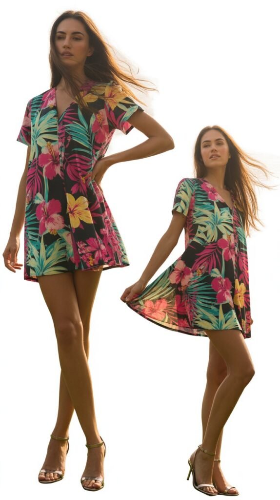 Bold Tropical Print Mini Dress