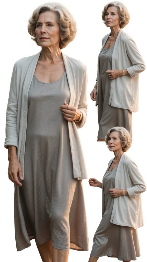 Linen Blend Slip Dress with Cardigan