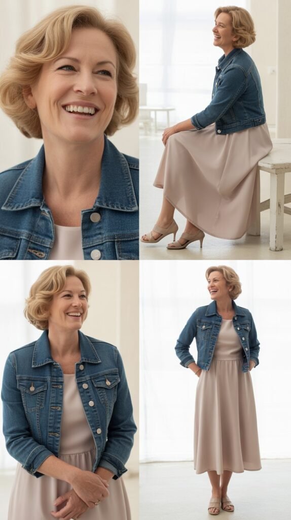 Midi Dress with Denim Jacket