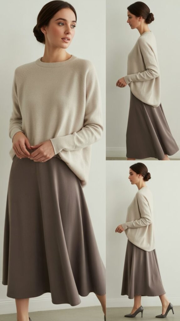 Cashmere Sweater with Midi Skirt