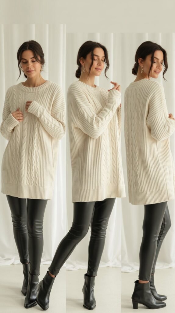 Knit Dress With Leather Leggings