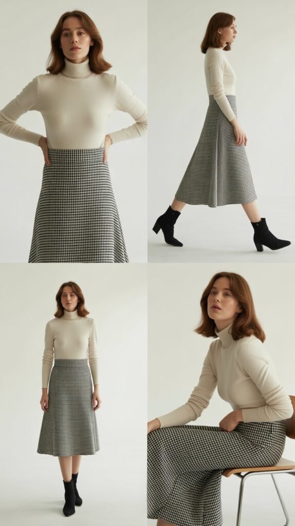 Checkered Skirt with Turtleneck