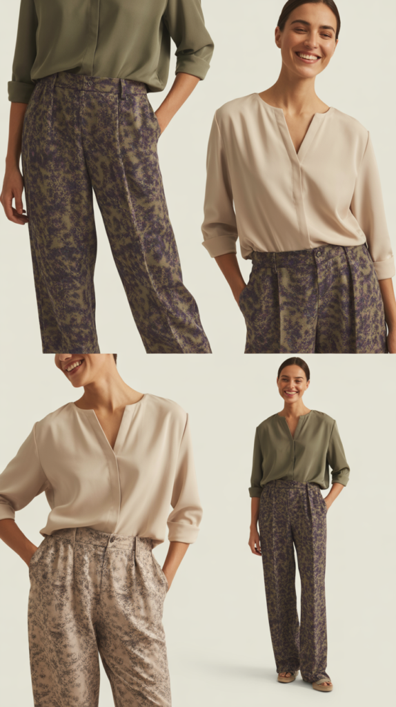  Printed Trousers with Solid Top