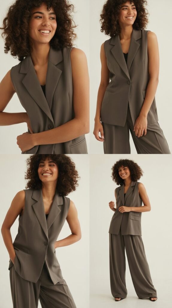 Sleeveless Blazer with Wide-Leg Pants