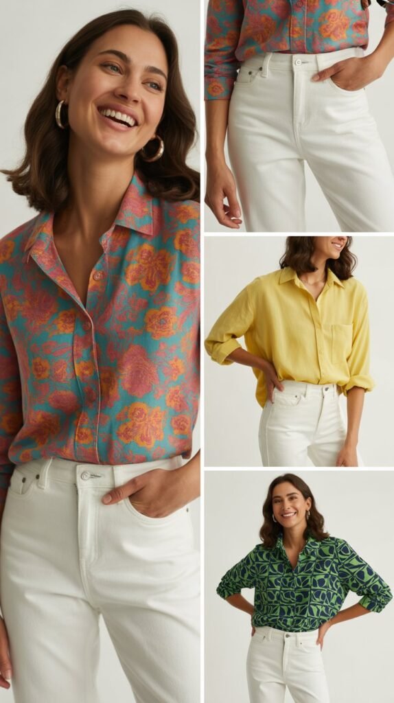 The White Jeans and Colorful Top Combination