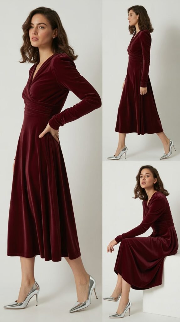 Velvet Dress With Metallic Heels