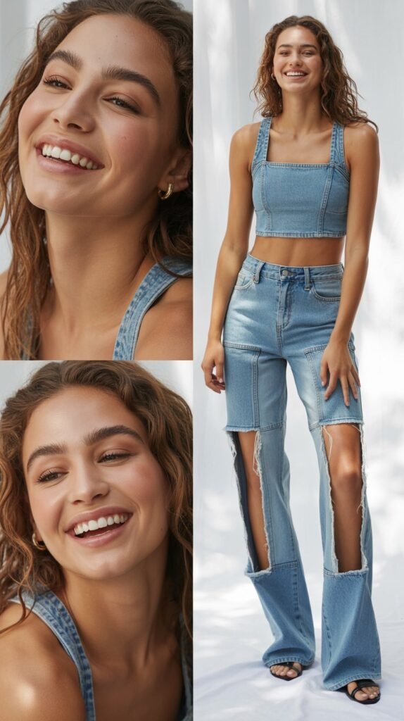  Patchwork Denim with Crop Top