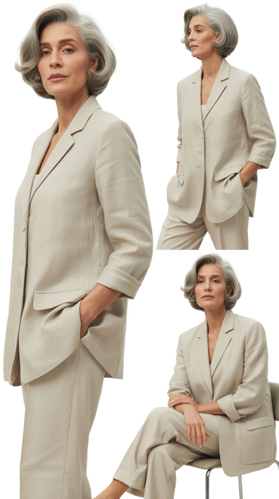 Linen Blend Blazer with Relaxed Fit