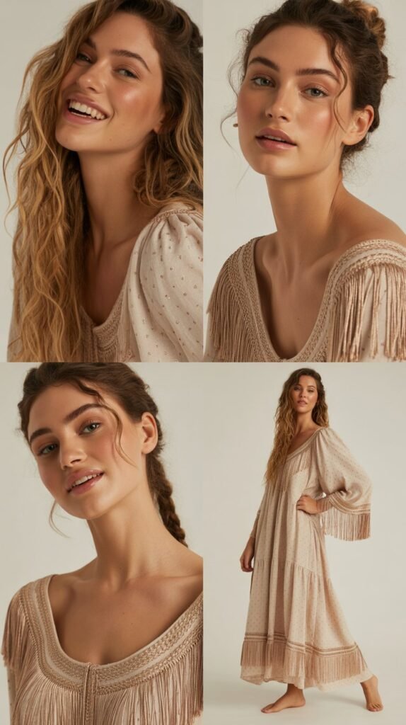  Boho Maxi Dress with Fringe Details