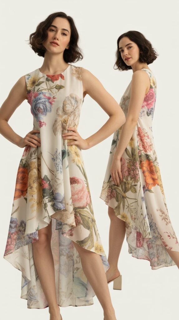Floral Asymmetric Hem Dress