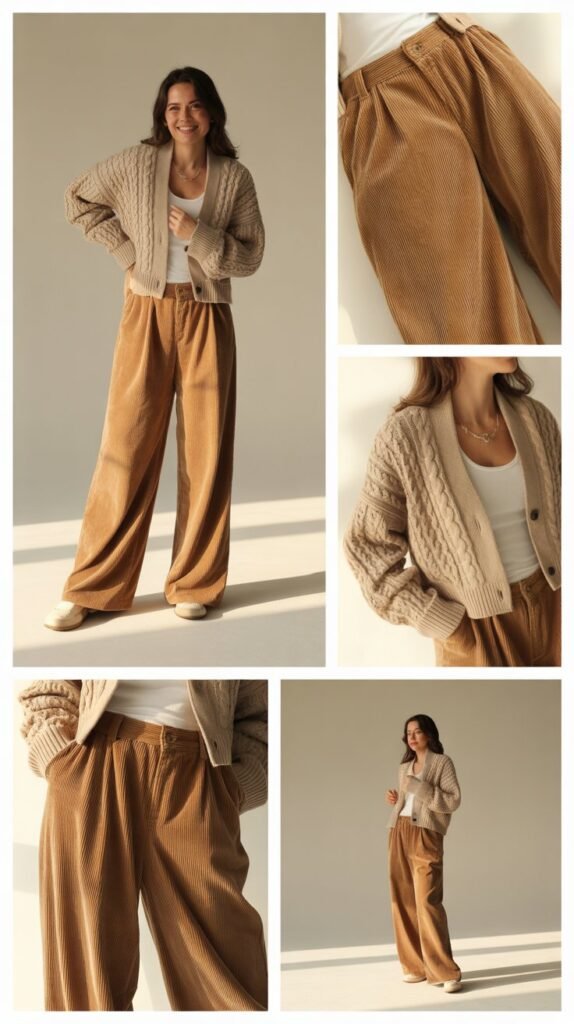 Corduroy Trousers with Chunky Cardigans