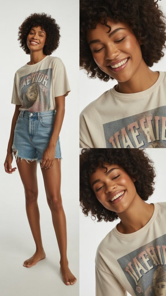 Graphic Tee with Denim Shorts
