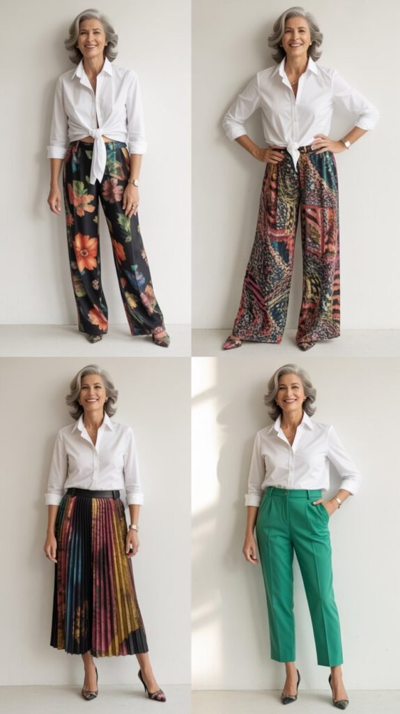 The Classic White Shirt with Statement Bottoms