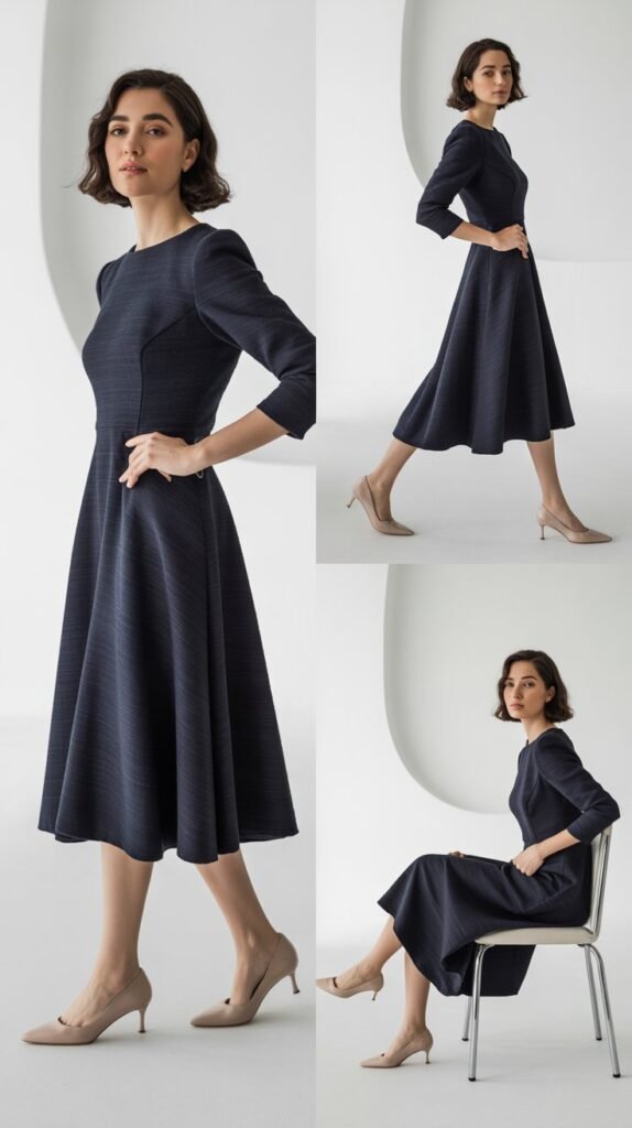 Fit And Flare Dress With Kitten Heels