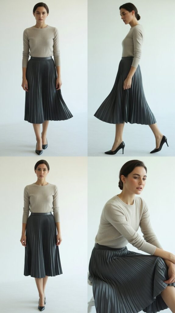 Pleated Midi Skirt with Fitted Sweater