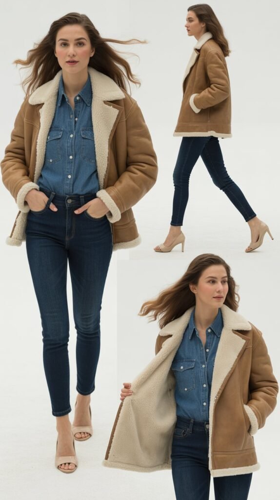 Classic Denim on Denim with Shearling Jacket