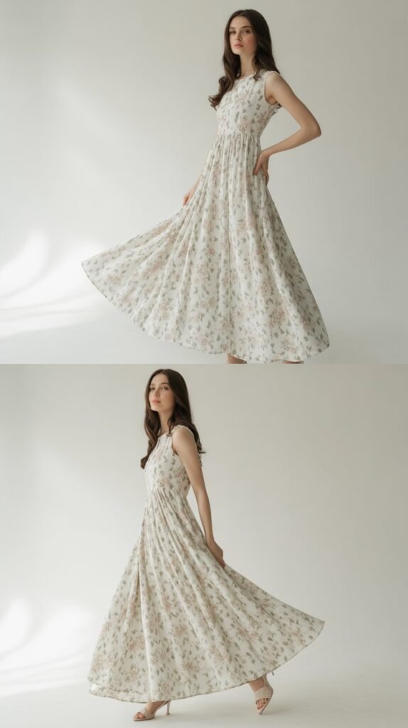 Classic White Base Floral Maxi Dress