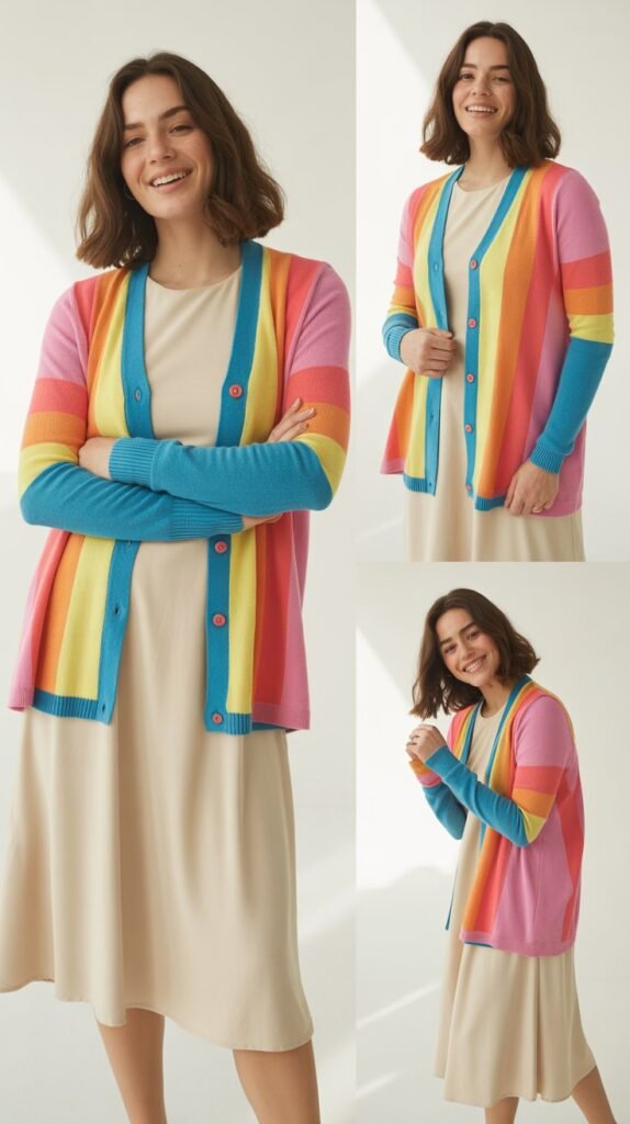 Colorful Cardigan Over Simple Dress
