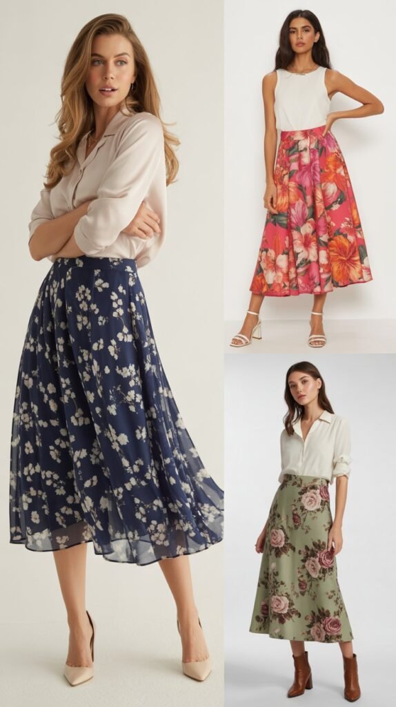 Floral Print Midi Skirts